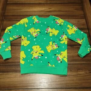 Pokemon Christmas Green Sweatshirt Santa Hat Pikachu - Size XS